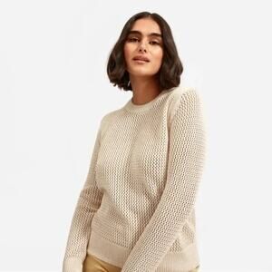 Everlane The Mesh Soft Cotton Crew Sweater Open Knit Praline Tan Women Small
